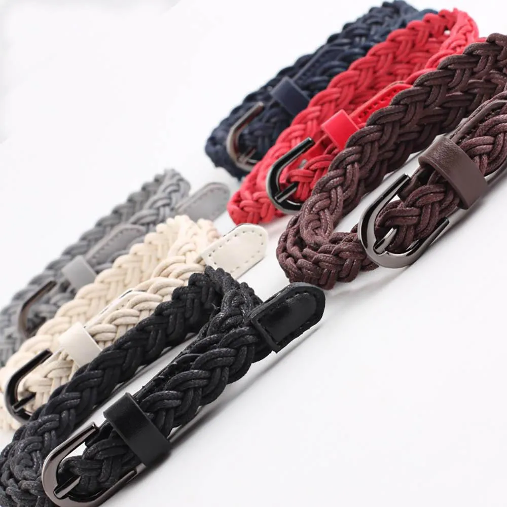 Casual Braided Skinny Waistband Belt With Thin Buckle Strap