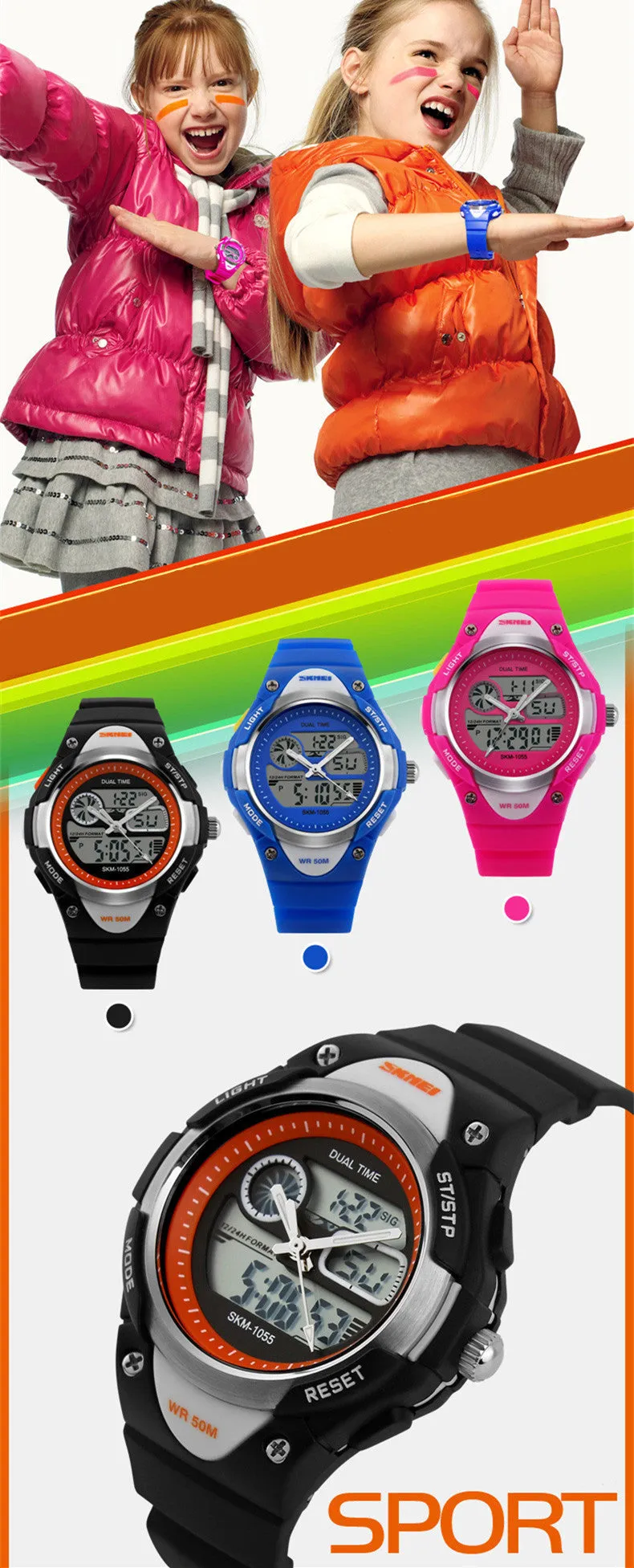 Children Watch 2 Time Zone Digital Quartz Waterproof Kids boys girls Watches Casual Sports LED Dress Wristwatches For Children