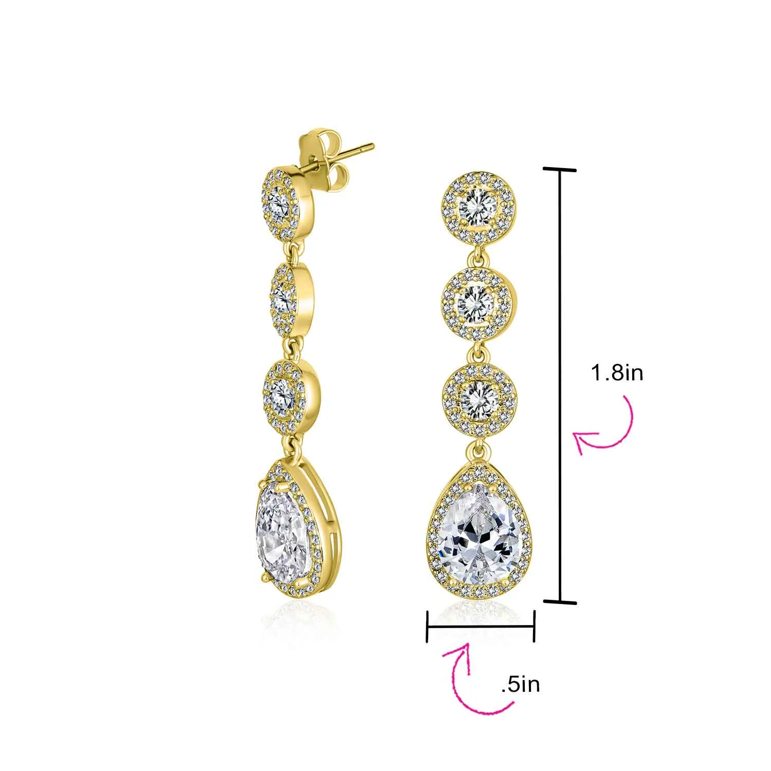 Classic Bridal Triple Round Pave CZ Dangle Chandelier Earrings GoldSilver Plated