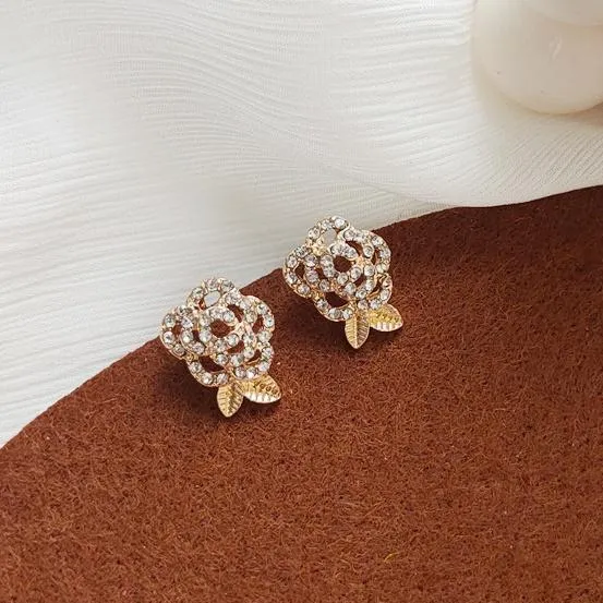 Clear Crystal Rhinestone Rose Invisible Clip On Earrings