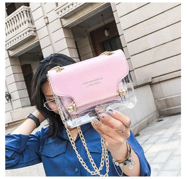 Clear Transparent PU Composite Messenger Female Handbags