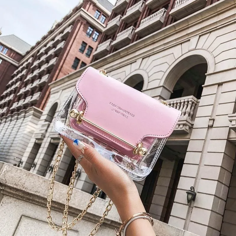 Clear Transparent PU Composite Messenger Female Handbags