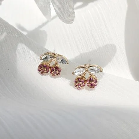 Crystal Rhinestone Cherry Pink Invisible Clip On Earrings