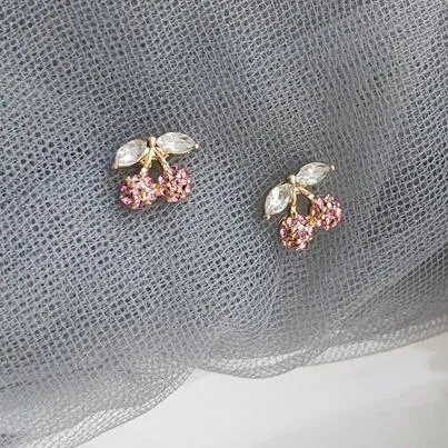 Crystal Rhinestone Cherry Pink Invisible Clip On Earrings