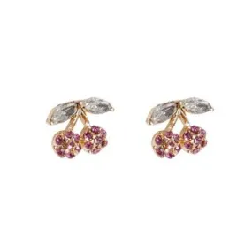 Crystal Rhinestone Cherry Pink Invisible Clip On Earrings