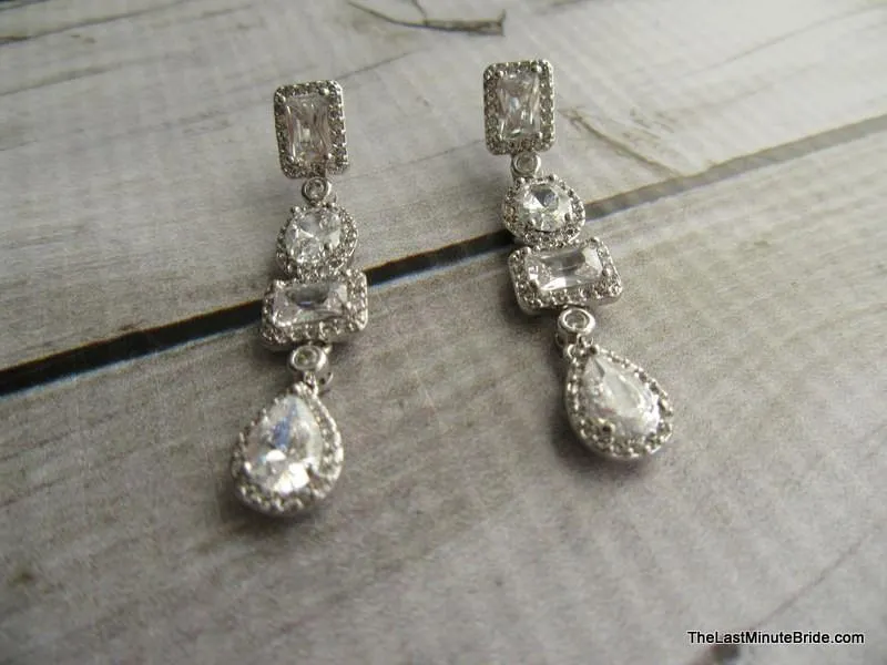 Cubic Zirconia Multi Stone Dangle Earrings