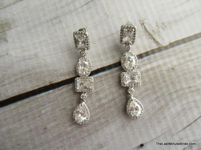 Cubic Zirconia Multi Stone Dangle Earrings