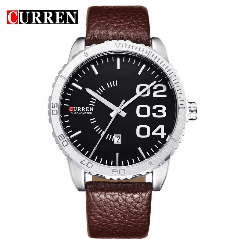 CURREN Brand Luxury Date Watches Men Brown Leather Strap Black Dial Fashion Casual Watch Men Sport Quartz Waterproof WristWatch