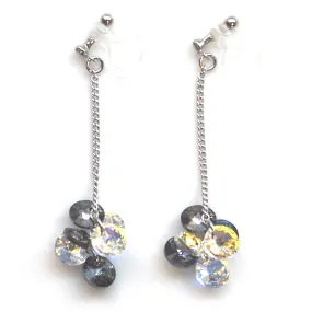 Dangle Aurora Borealis and black diamond Swarovski Crystal Invisible Clip On Earrings