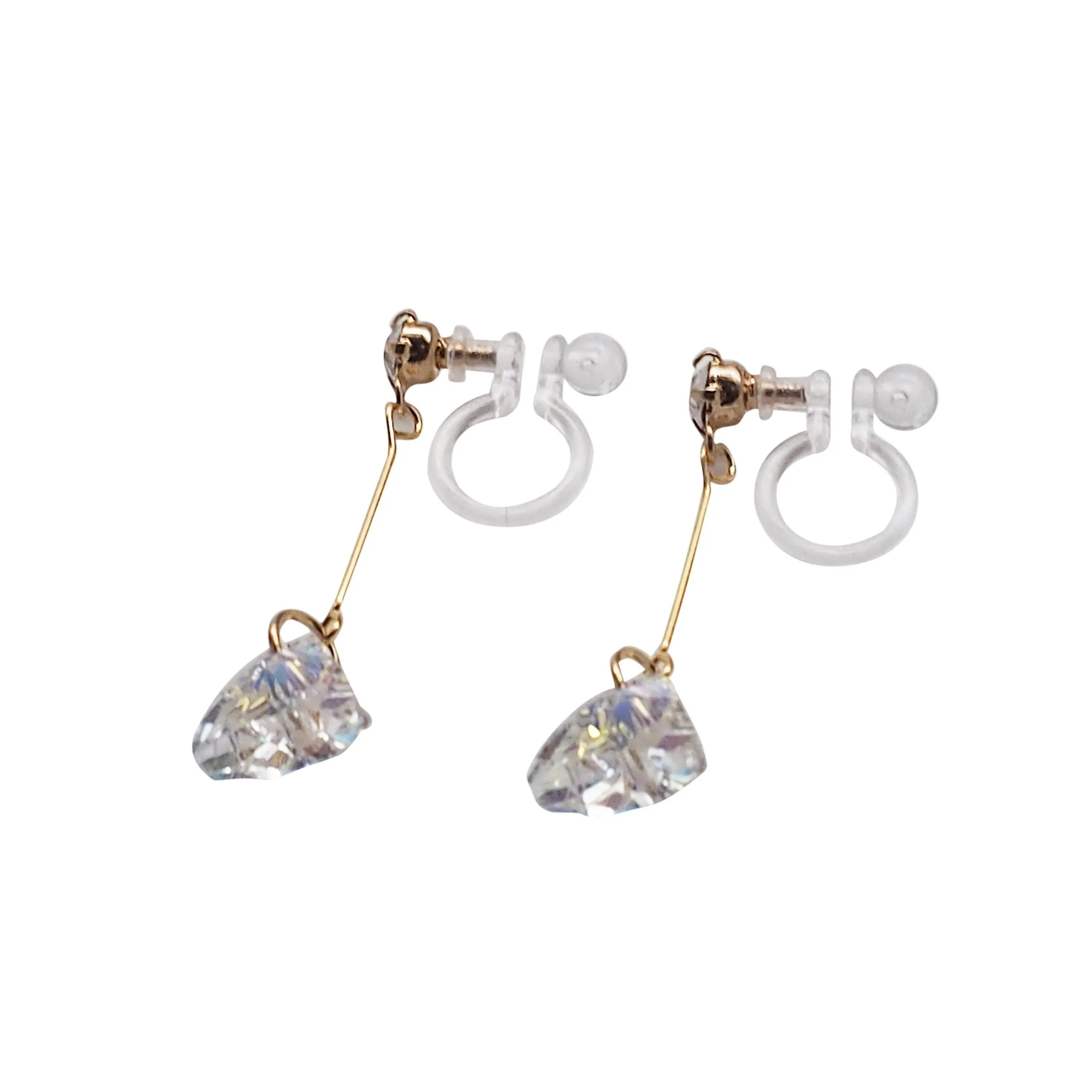 Dangle Aurora Borealis Triangle Swarovski Crystal Invisible Clip On Earrings (Gold tone)