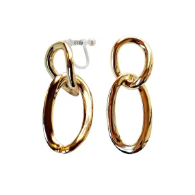 Dangle Gold /Silver Organic-Shaped Double Hoop 42mm Invisible Clip On Earrings