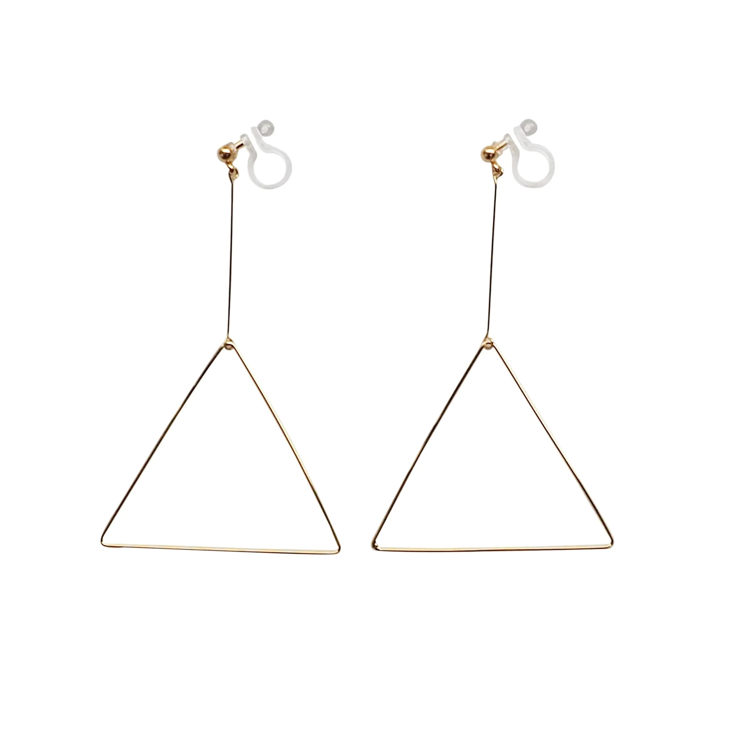 Dangle Gold Triangle Hoop Invisible Clip On Earrings