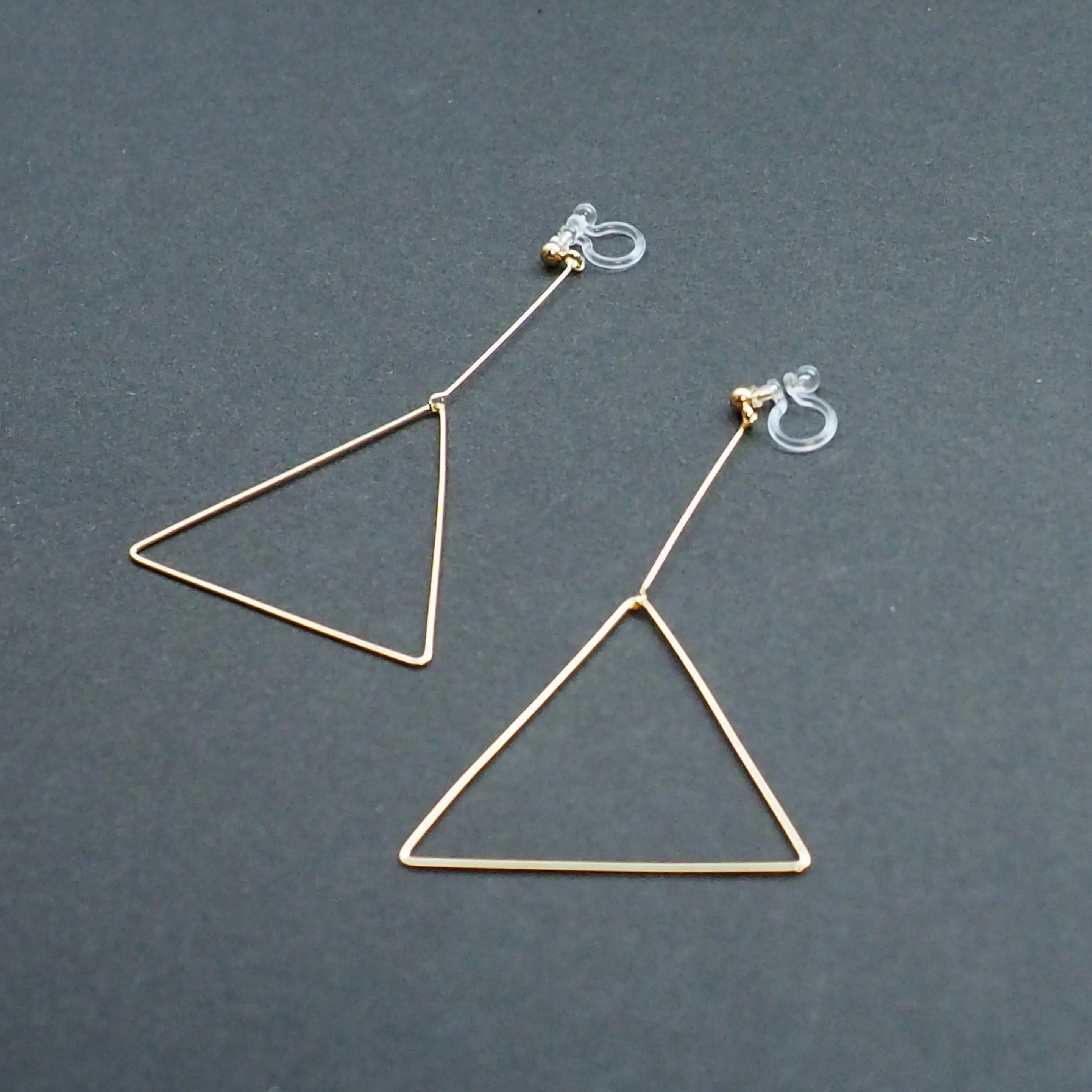 Dangle Gold Triangle Hoop Invisible Clip On Earrings