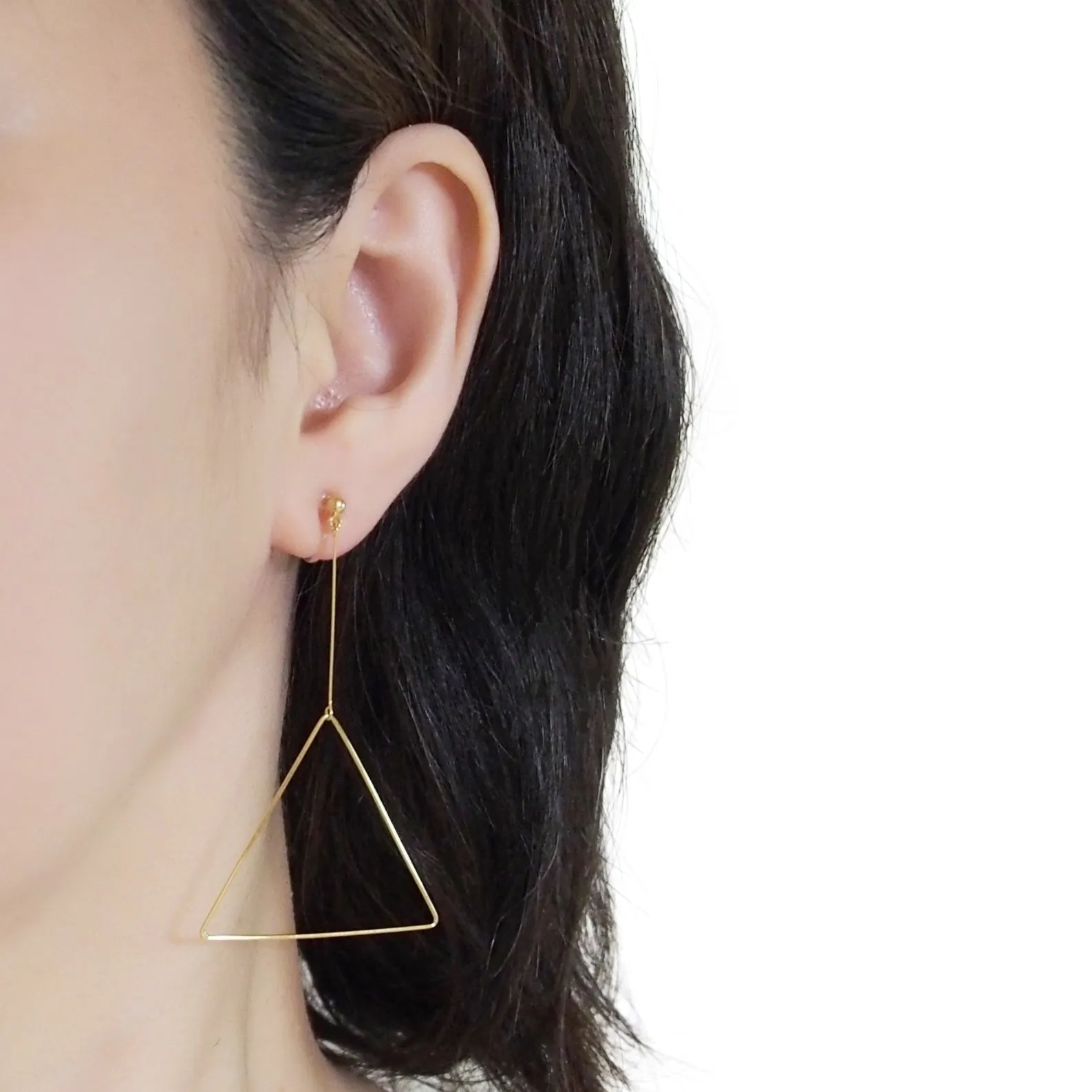 Dangle Gold Triangle Hoop Invisible Clip On Earrings