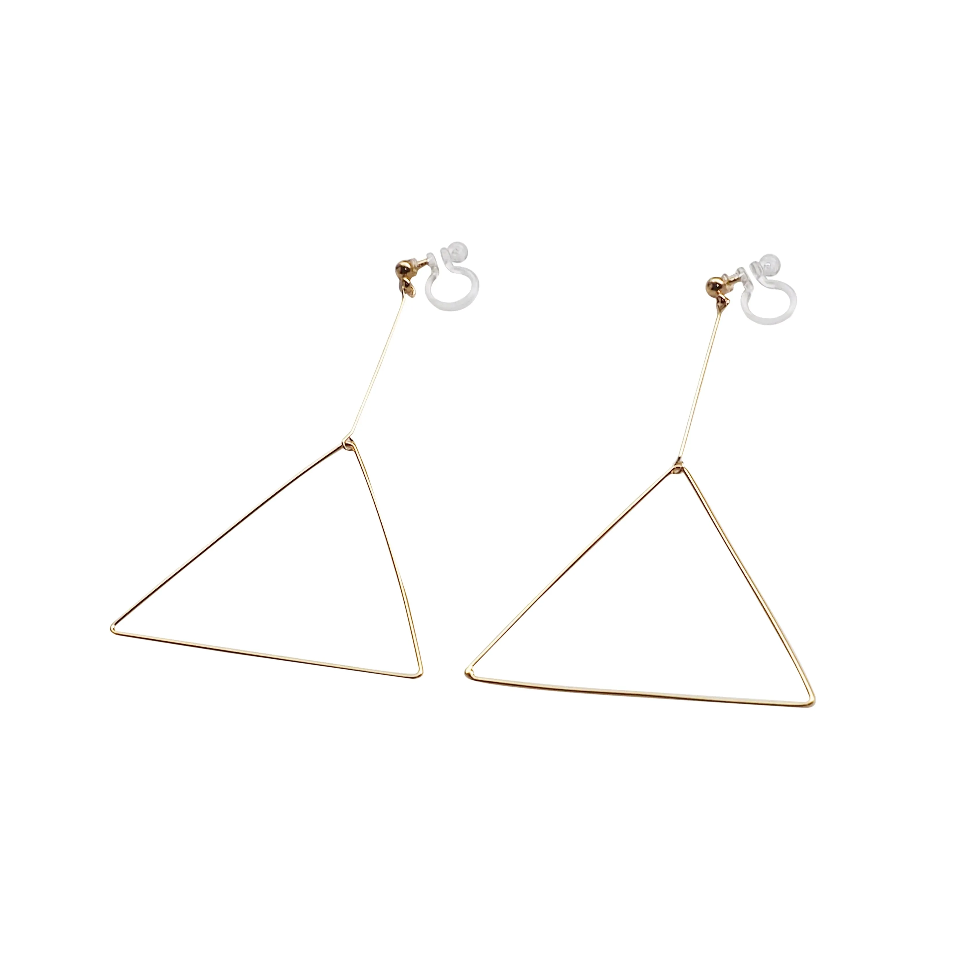 Dangle Gold Triangle Hoop Invisible Clip On Earrings