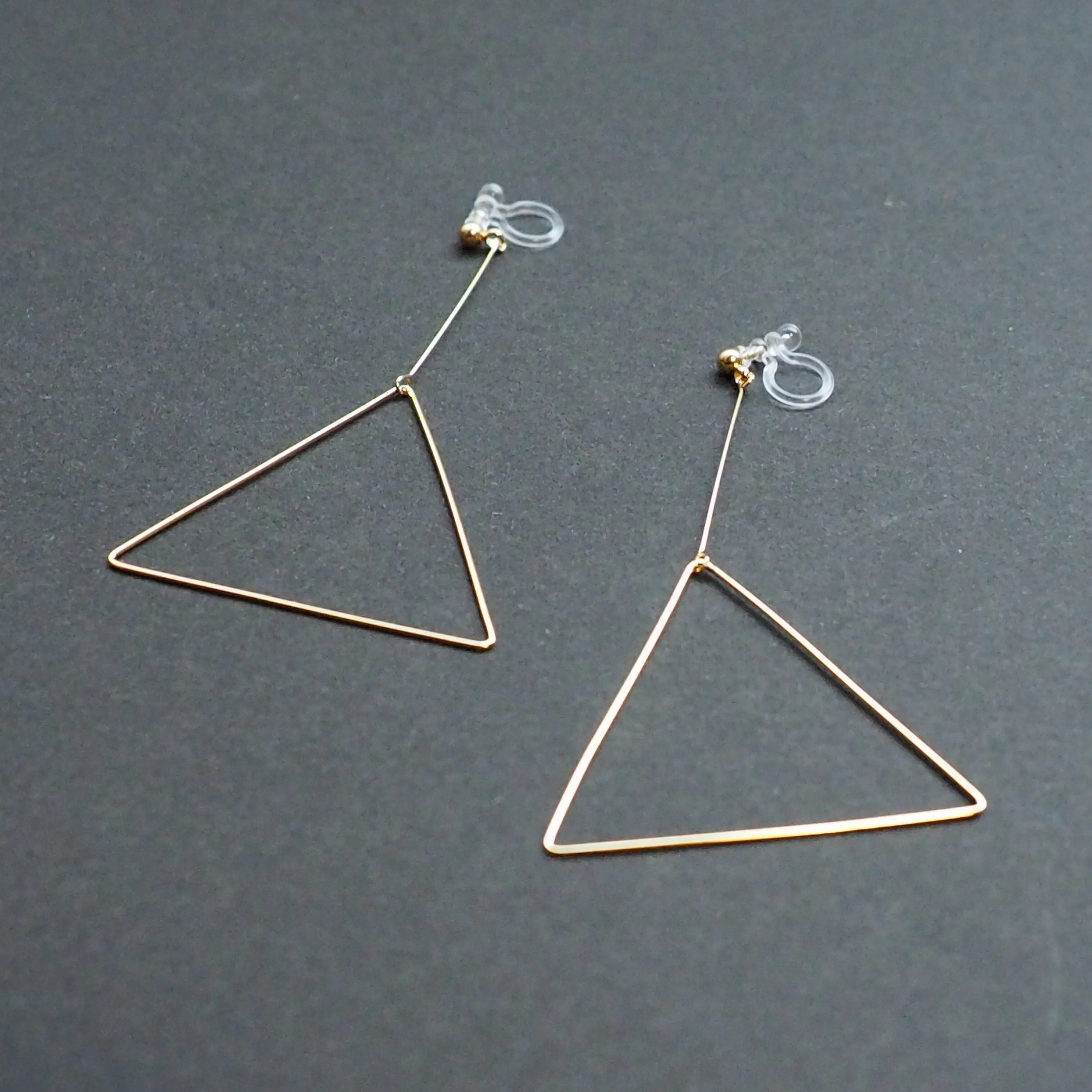 Dangle Gold Triangle Hoop Invisible Clip On Earrings