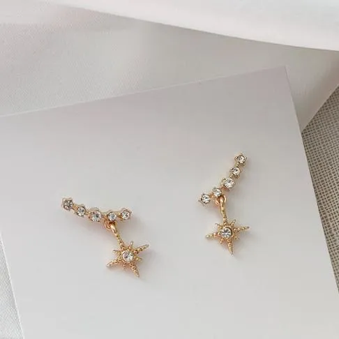 Dangle Shooting Star Crystal Rhinestone Invisible Clip On Earrings