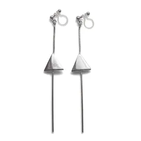 Dangle silver threader with triangle charm invisible clip on earrings