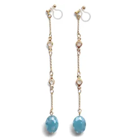 Dangle sky blue drop invisible clip on earrings