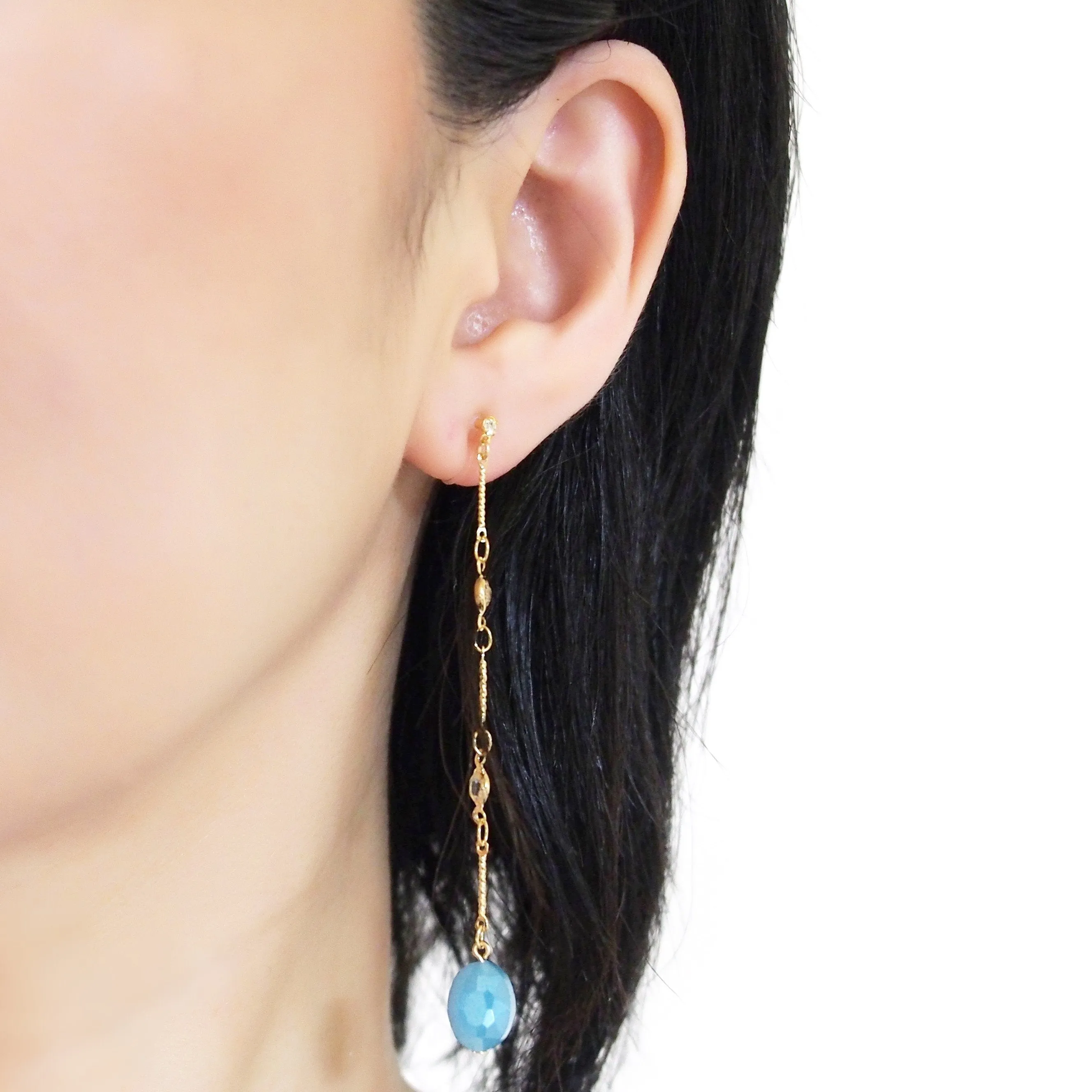 Dangle sky blue drop invisible clip on earrings