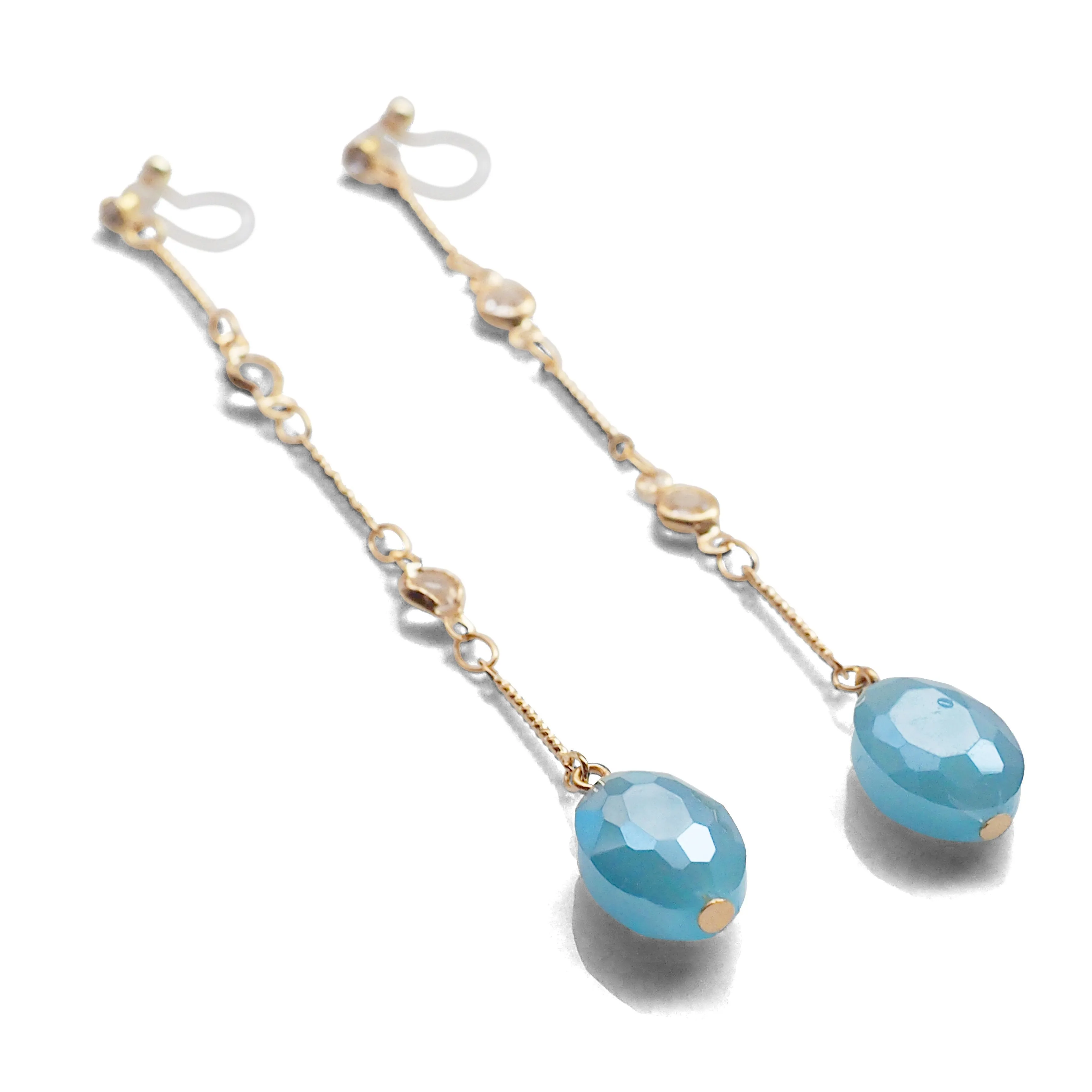 Dangle sky blue drop invisible clip on earrings