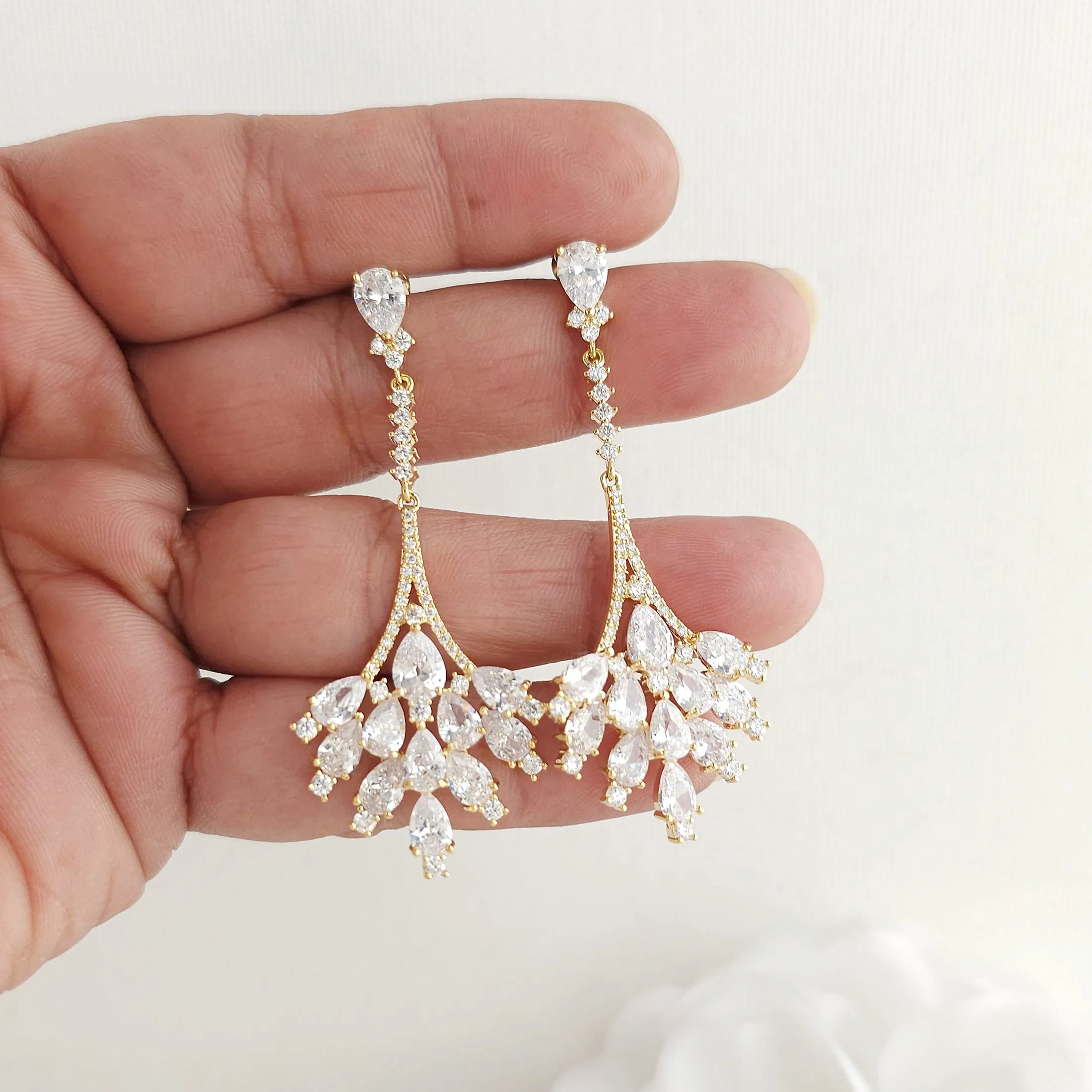 Dangling Chandelier Earrings for Wedding and Special Occasions-Yana