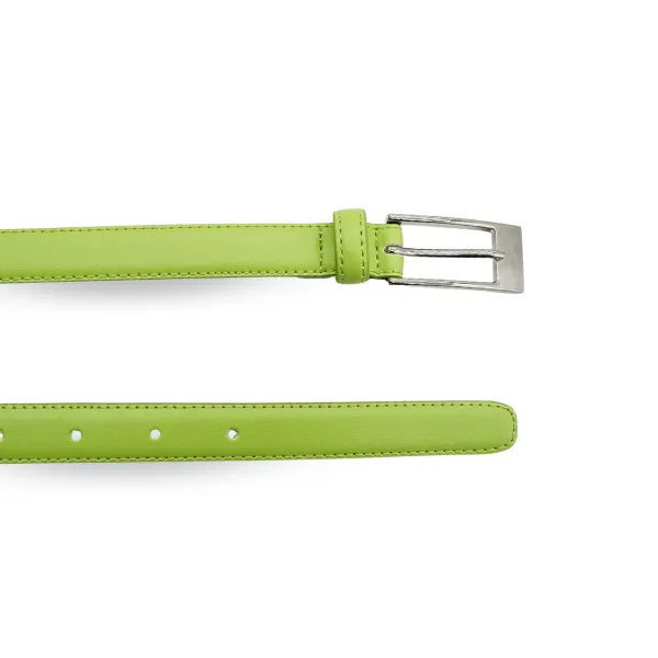 DEANEEN - Womens Lime Leather Skinny Belt with Silver Buckle