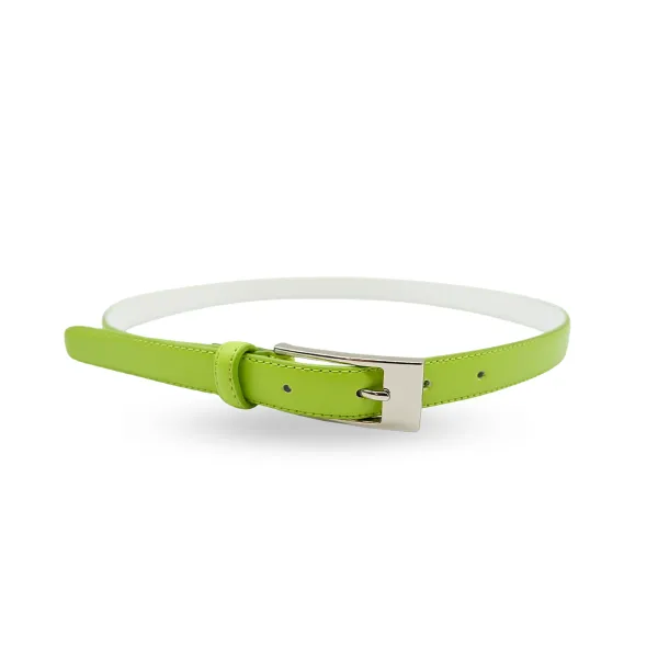 DEANEEN - Womens Lime Leather Skinny Belt with Silver Buckle