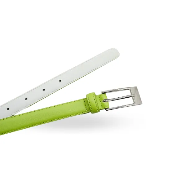 DEANEEN - Womens Lime Leather Skinny Belt with Silver Buckle