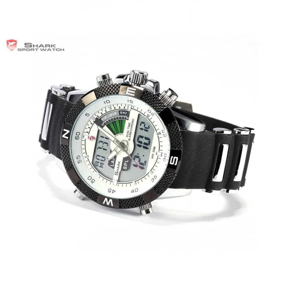 Digital SHARK Sport Watch Dual Time Date Day Alarm Silicone Strap Outdoor White Quartz Wrap Military Mens Gift Wristwatch