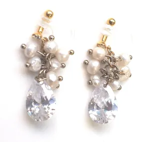 Freshwater pearl and cubic zirconia invisible clip on earrings