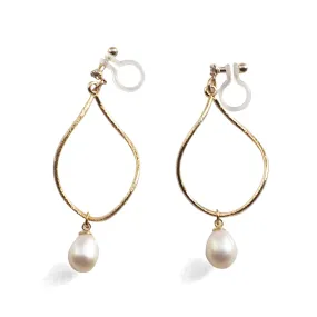 Freshwater pearl invisible clip on hoop earrings