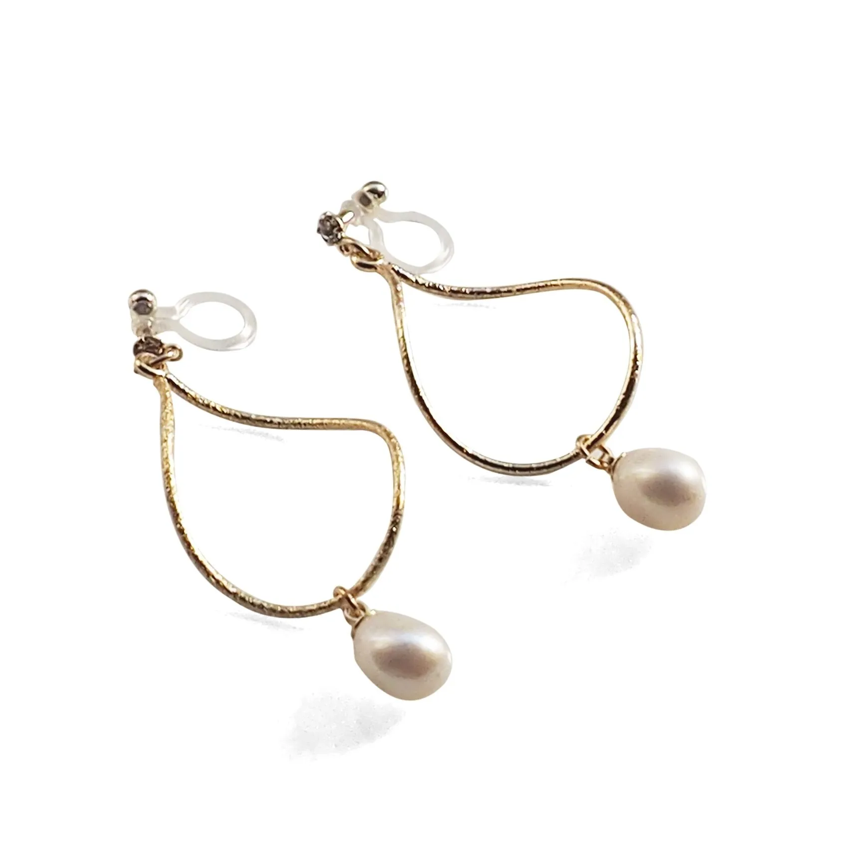 Freshwater pearl invisible clip on hoop earrings