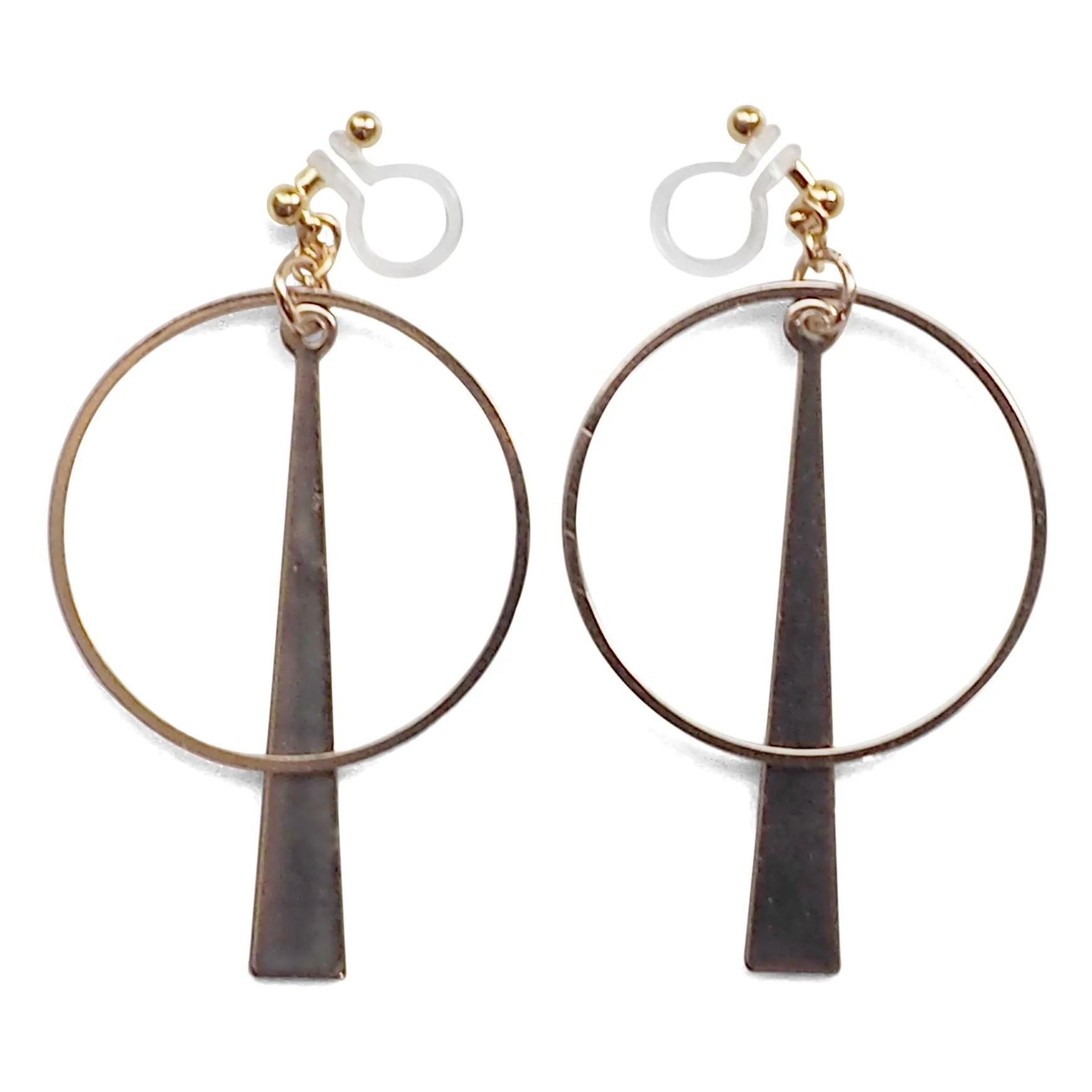 Geometric gold hoop invisible clip on earrings