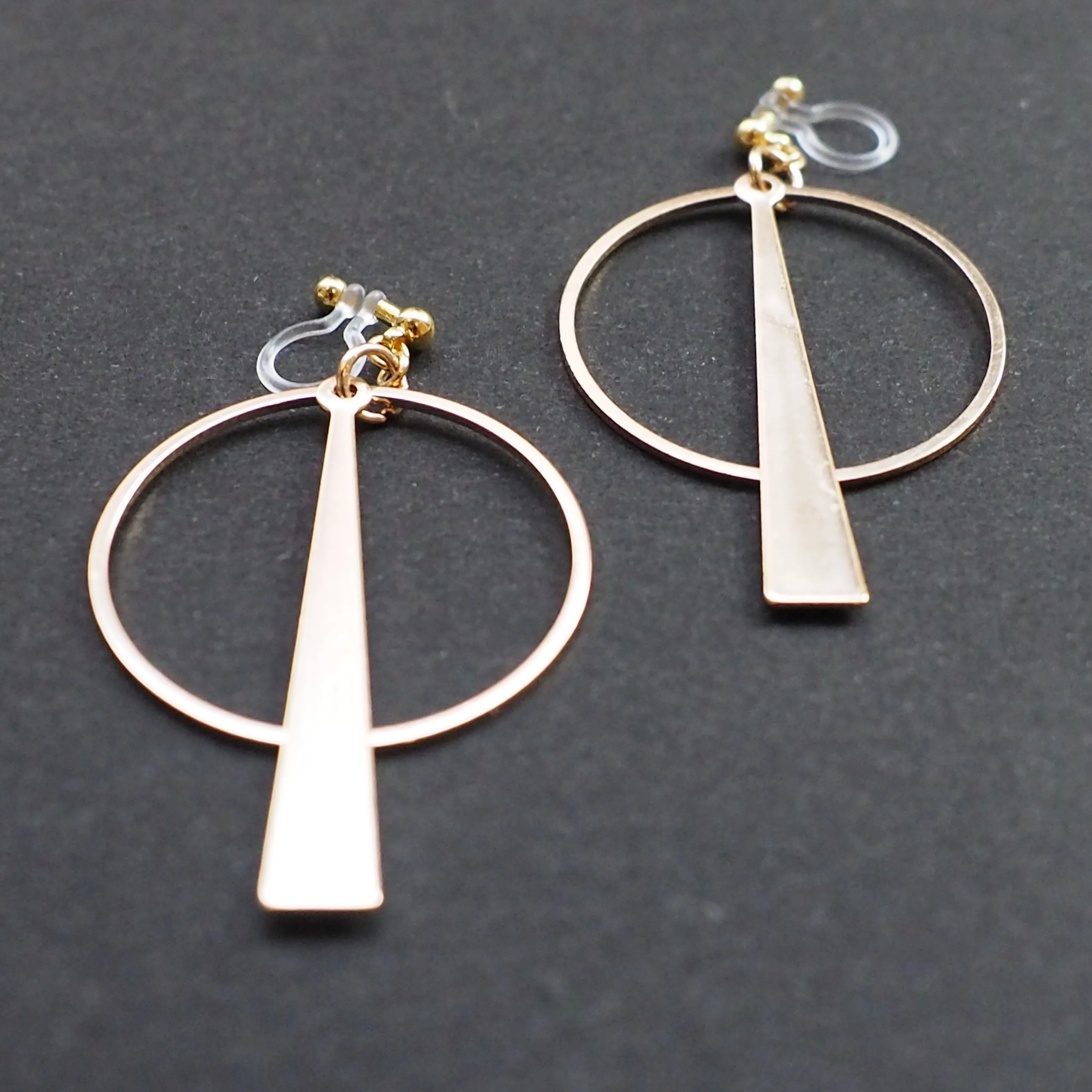 Geometric gold hoop invisible clip on earrings