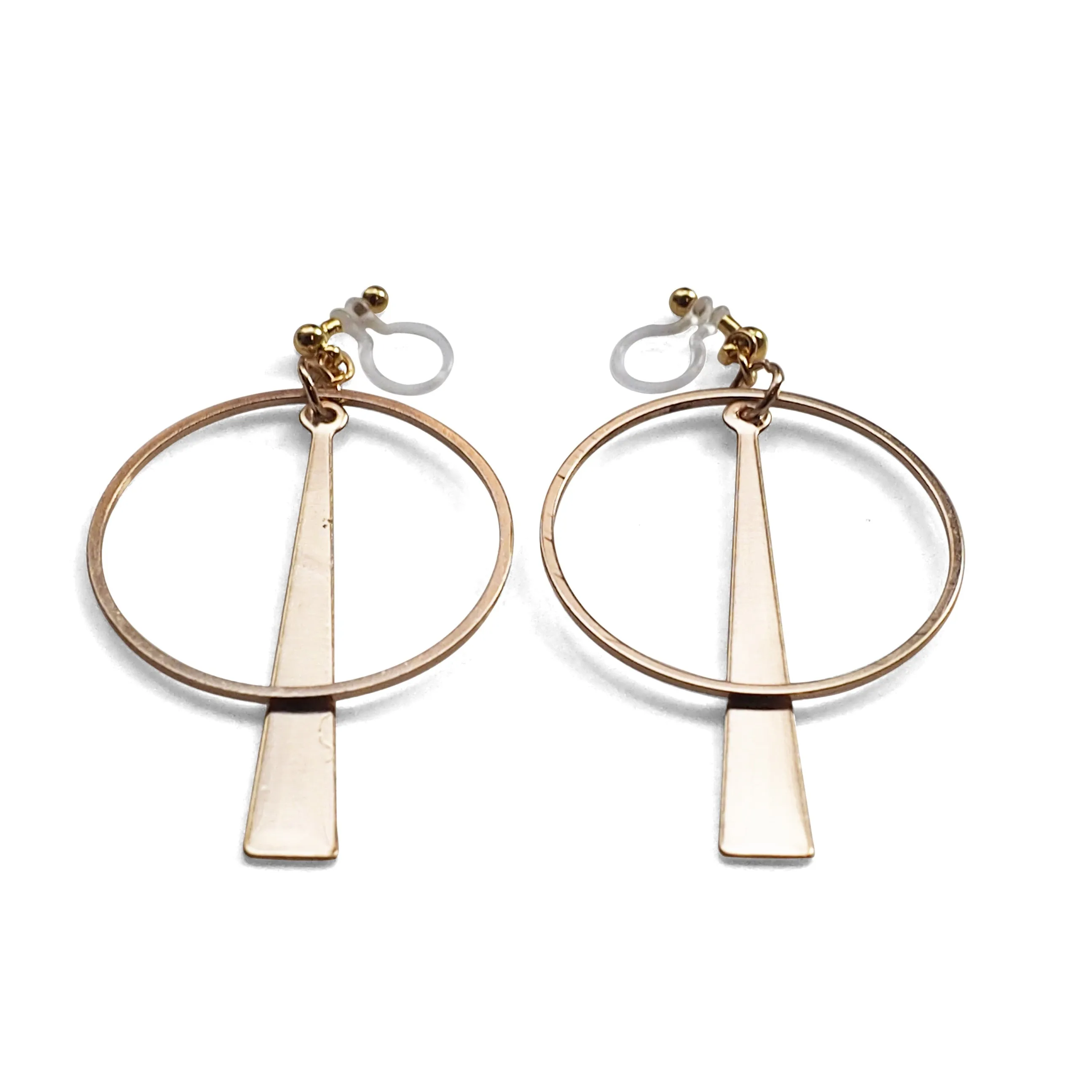 Geometric gold hoop invisible clip on earrings