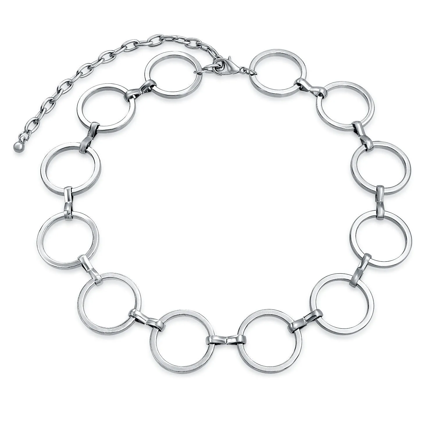 Geometric Retro Mod Fashion Circle Choker Necklace in Silver Tone Metal