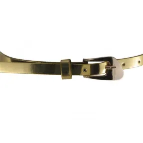 Glossy Gold Skinny Belt with Oblique Brass Buckle