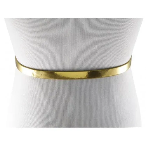 Glossy Gold Skinny Belt with Oblique Brass Buckle