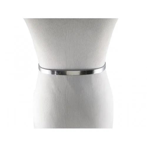 Glossy Silver Skinny Belt with Oblique Brass Buckle