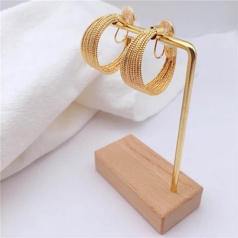 Gold Big Mesh Spiral Clip Hoop On Earrings