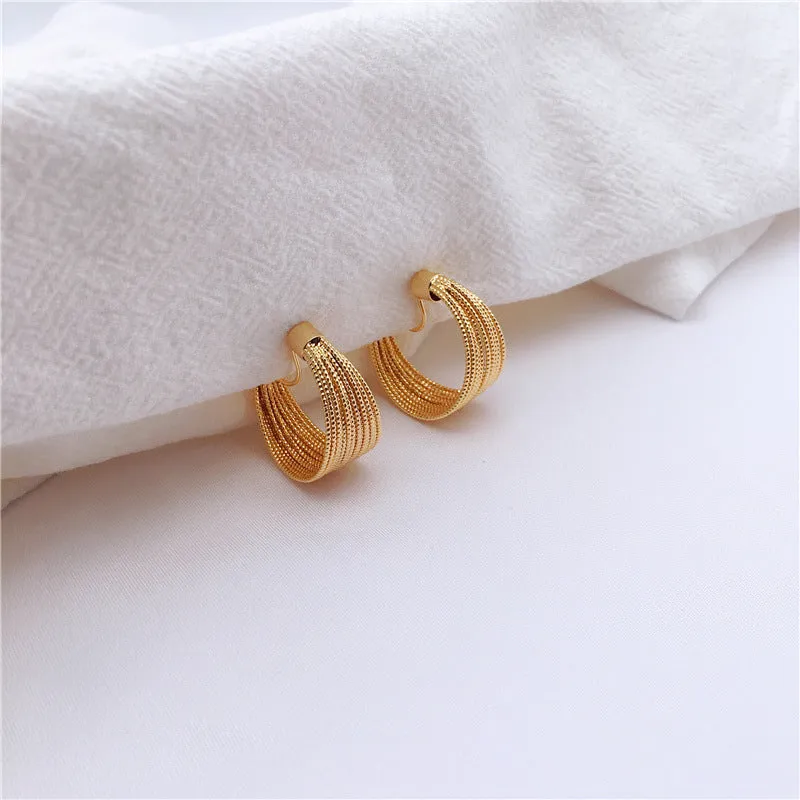 Gold Big Mesh Spiral Clip Hoop On Earrings