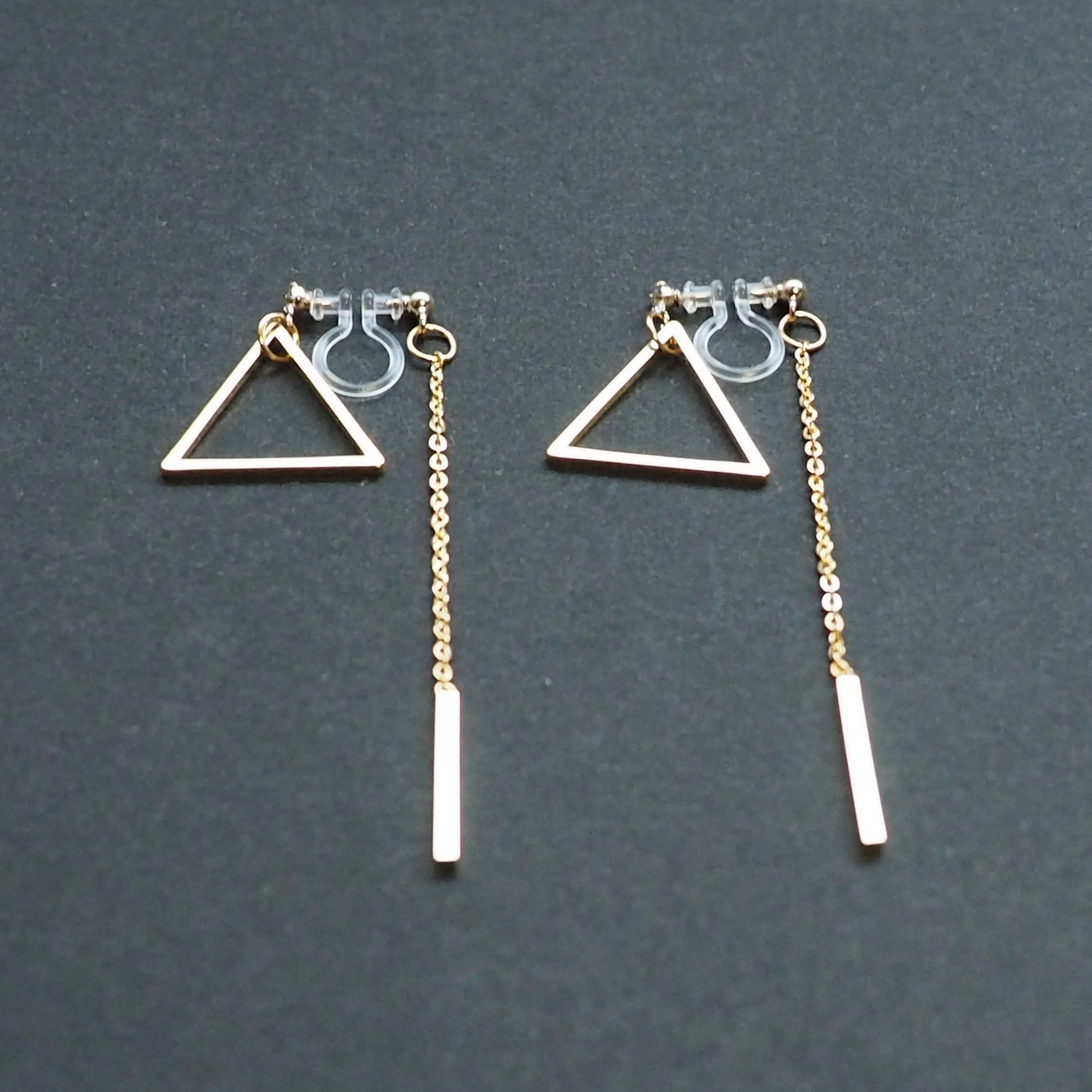 Gold Double-Sided Triangle and Bar Invisible Clip On Earrings