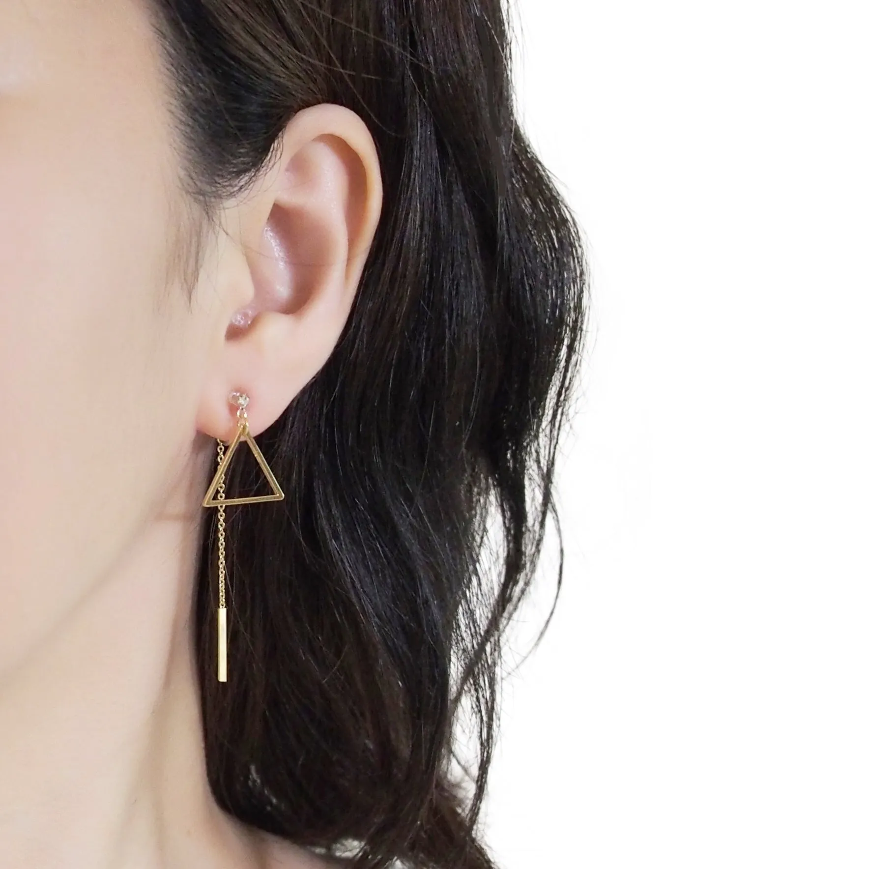 Gold Double-Sided Triangle and Bar Invisible Clip On Earrings