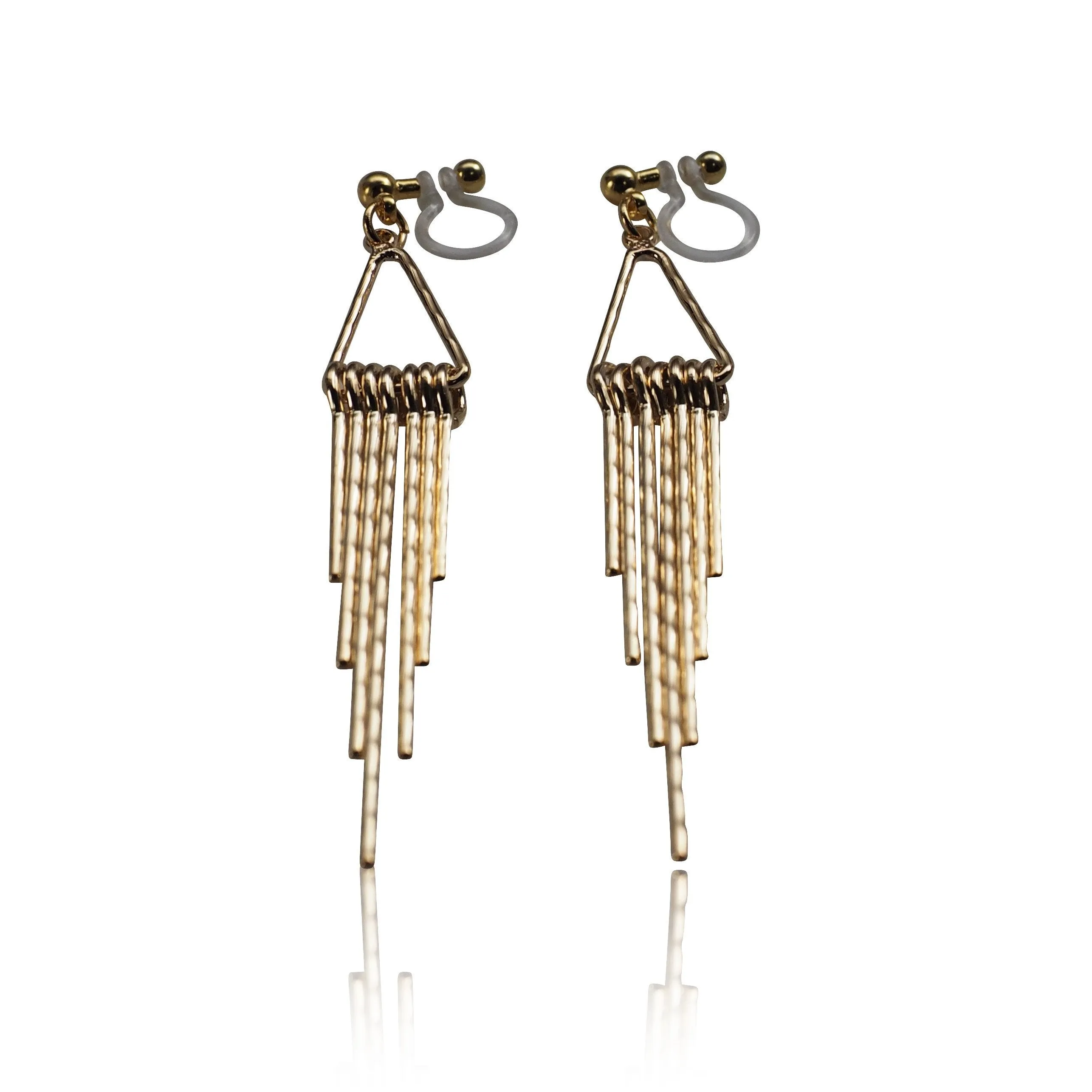 Gold fringe invisible clip on earrings