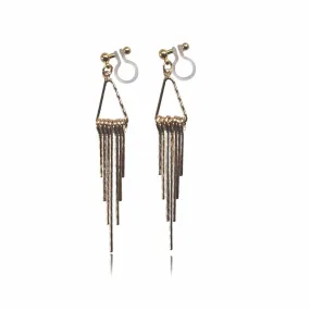 Gold fringe invisible clip on earrings