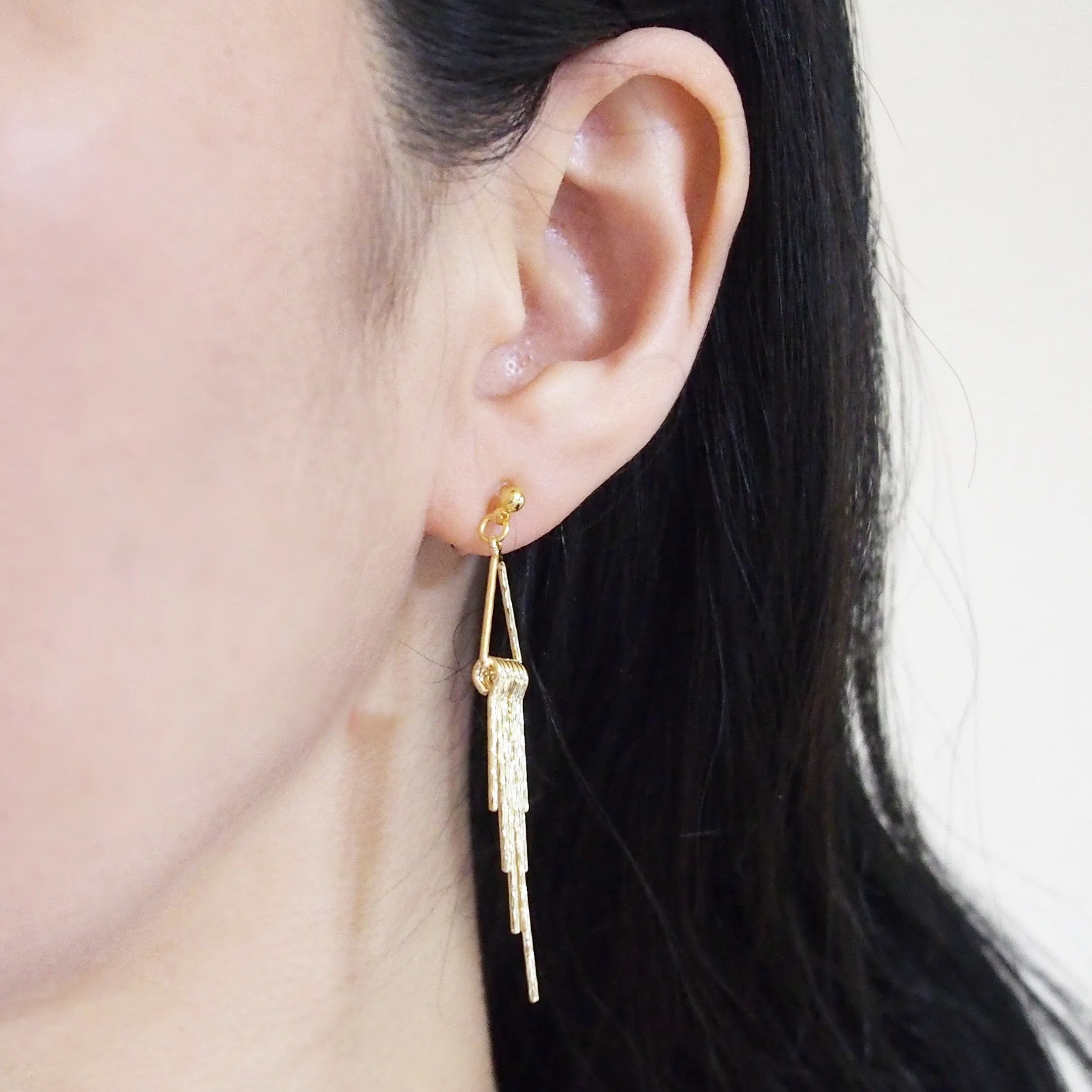 Gold fringe invisible clip on earrings