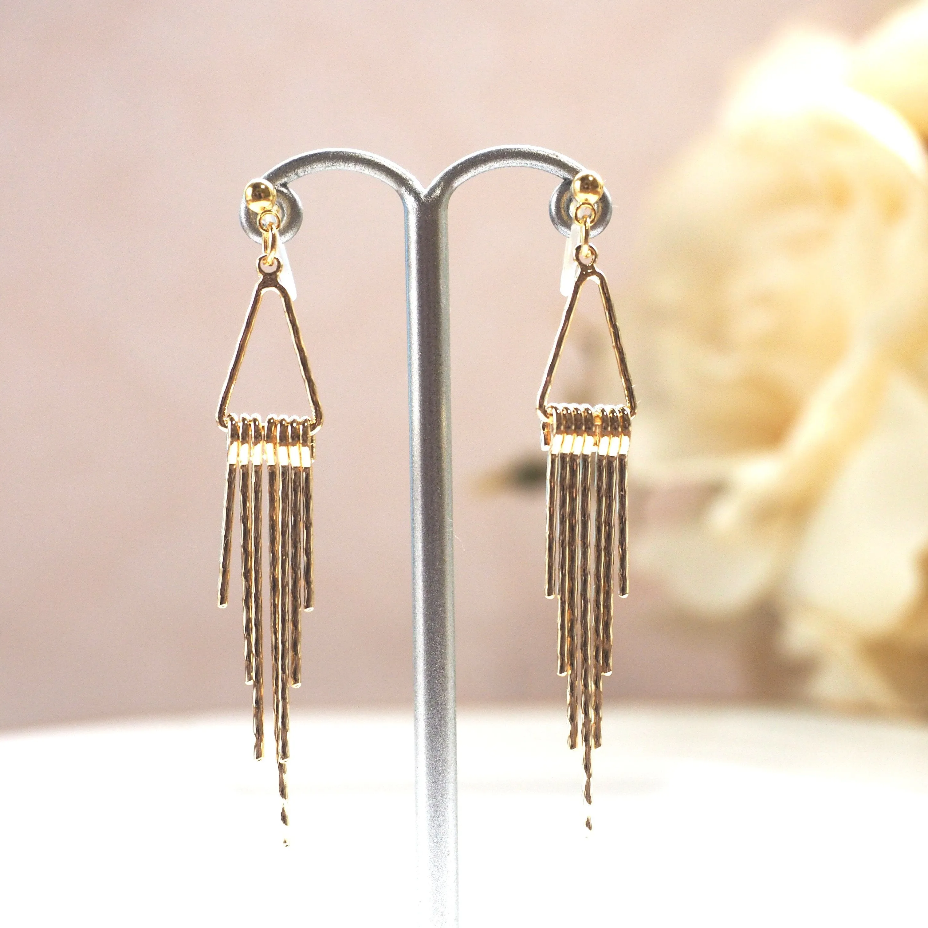 Gold fringe invisible clip on earrings