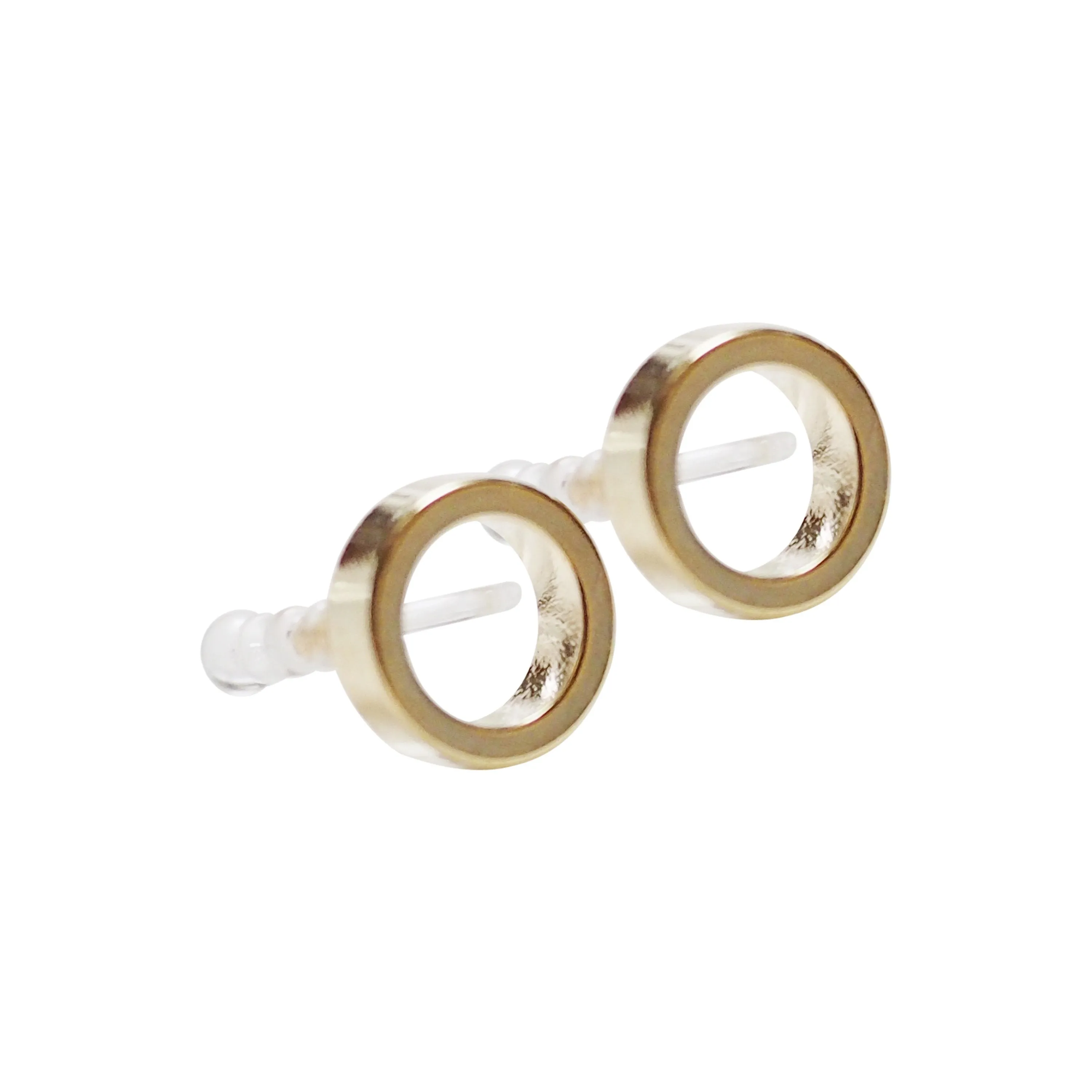 Gold Open Circle Invisible Clip On Stud Earrings