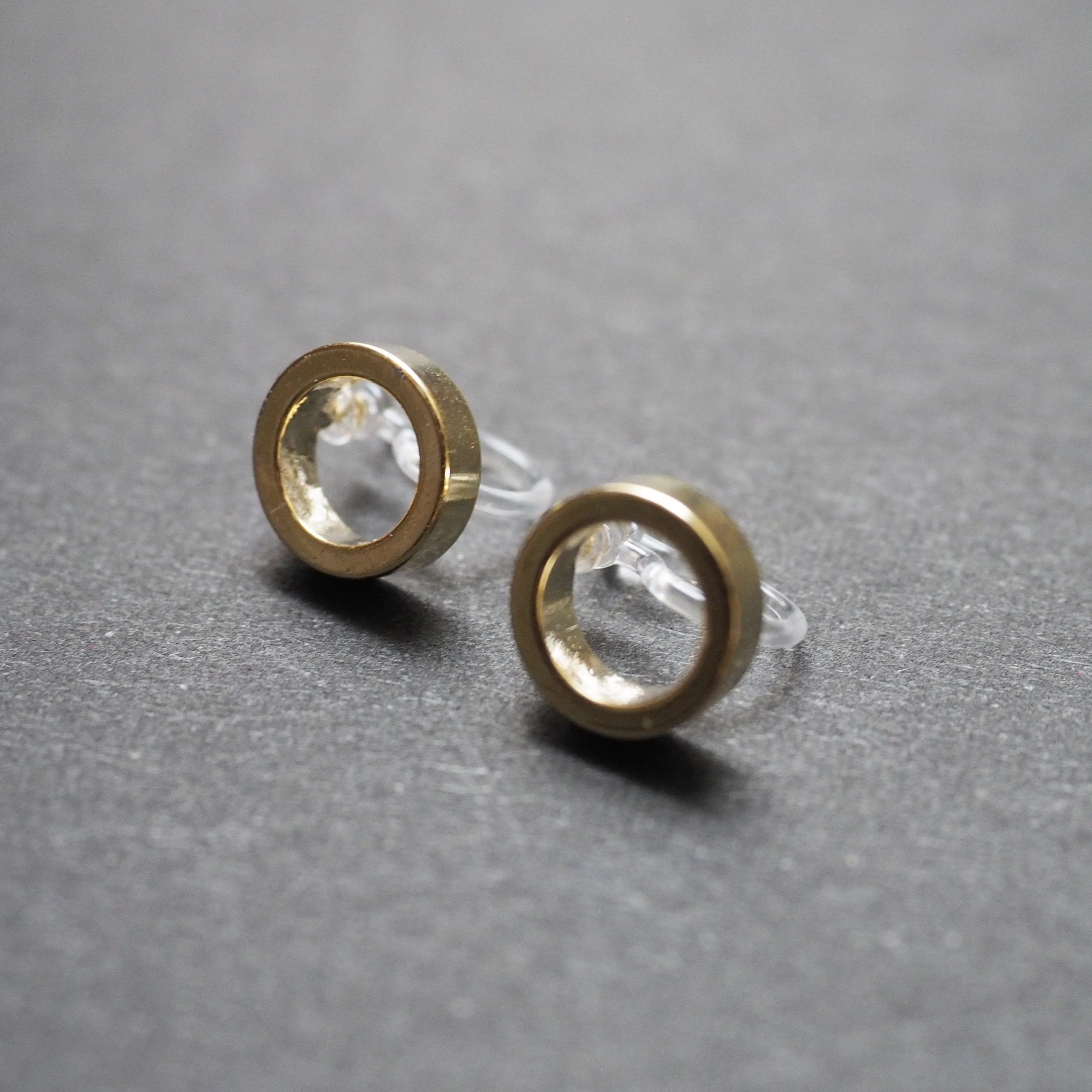 Gold Open Circle Invisible Clip On Stud Earrings